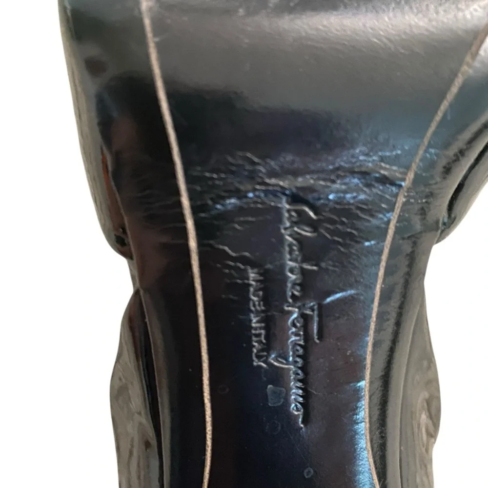 Salvatore Ferragamo Glossy Black Heels with Gold Accent